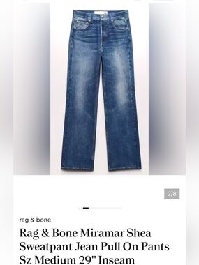 Rag & Bone Miramar Shea Sweatpant Jeans Wide Leg Blue Size 28
